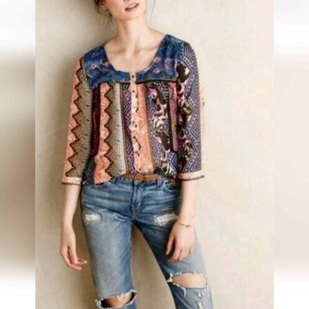 ANTHRO | $128 Vanessa Virginia Patchwork Henley